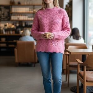Zara Pink Cozy Scalloped Wool Alpaca 🦙 Blend Sweater